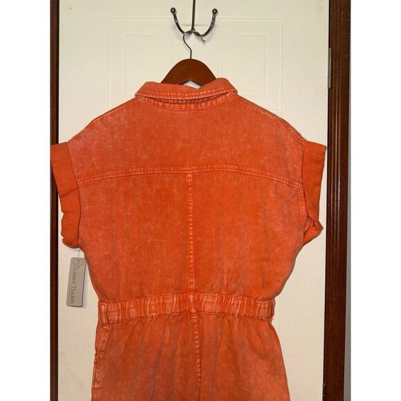 NWT SWEET DUET DISTRESSED DENIM ROMPER IN ORANGE Size Large - Picture 11 of 16